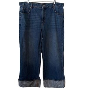 LOFT Women's Wide Leg Crop Jeans with Studded Cuff Hem in Size 14
